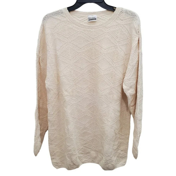 Basic Editions Men's Vintage Cream Textured Knit Cotton Grandpa Sweater Size L‎ - Picture 1 of 5